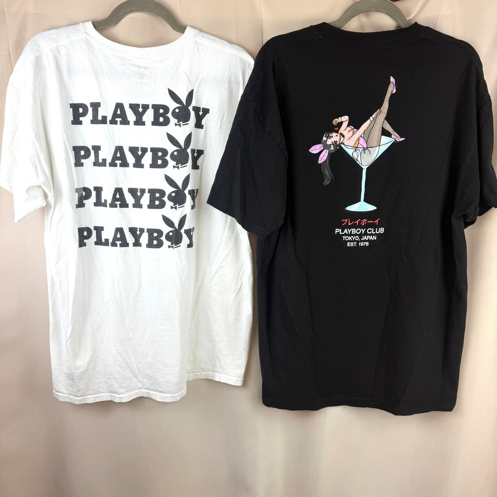 Mens T-Shirt (XL) Lot (2) PLAYBOY Graphic Authentic Japan Streetwear‎ Anime Y2K